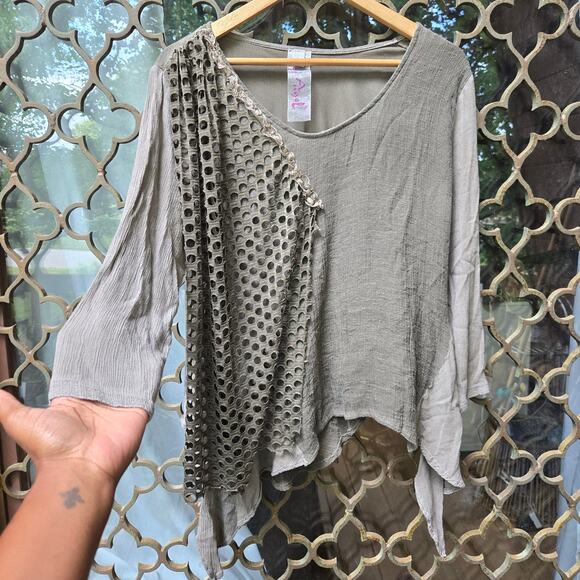 Pretty Angel Women Vtg Y2K Asymmetric Lagenlook Artsy Linen Blend Boho Layered L - Picture 2 of 10